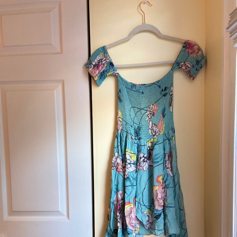 Off Shoulder Floral Dress with Asymmetrical Skirt